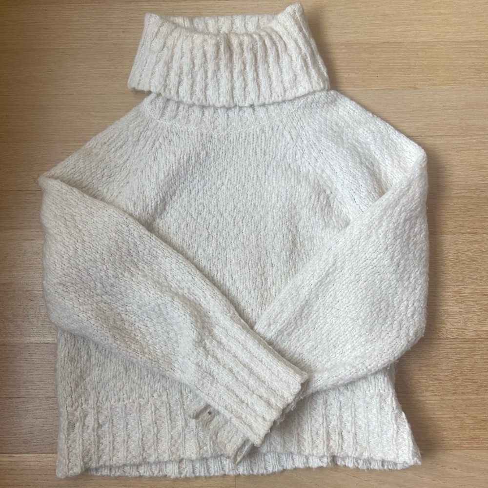 J. Crew White Chunky Knit Turtleneck Sweater